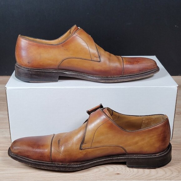 Magnanni Monk Strap Shoes Mens Size 8.5 M Chestnut Brown Leather Cap Toe Dress - Picture 2 of 9